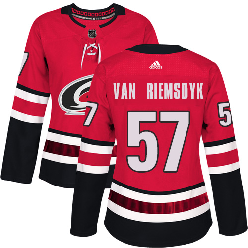 Adidas Carolina Hurricanes #57 Trevor Van Riemsdyk Red Home Authentic Women Stitched NHL Jersey